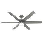 Hunter 51876 Matte Silver 60 Inch Skysail Matte Silver Wet Rated Ceiling Fan With Led Light Kit And Handheld Remote Image 1
