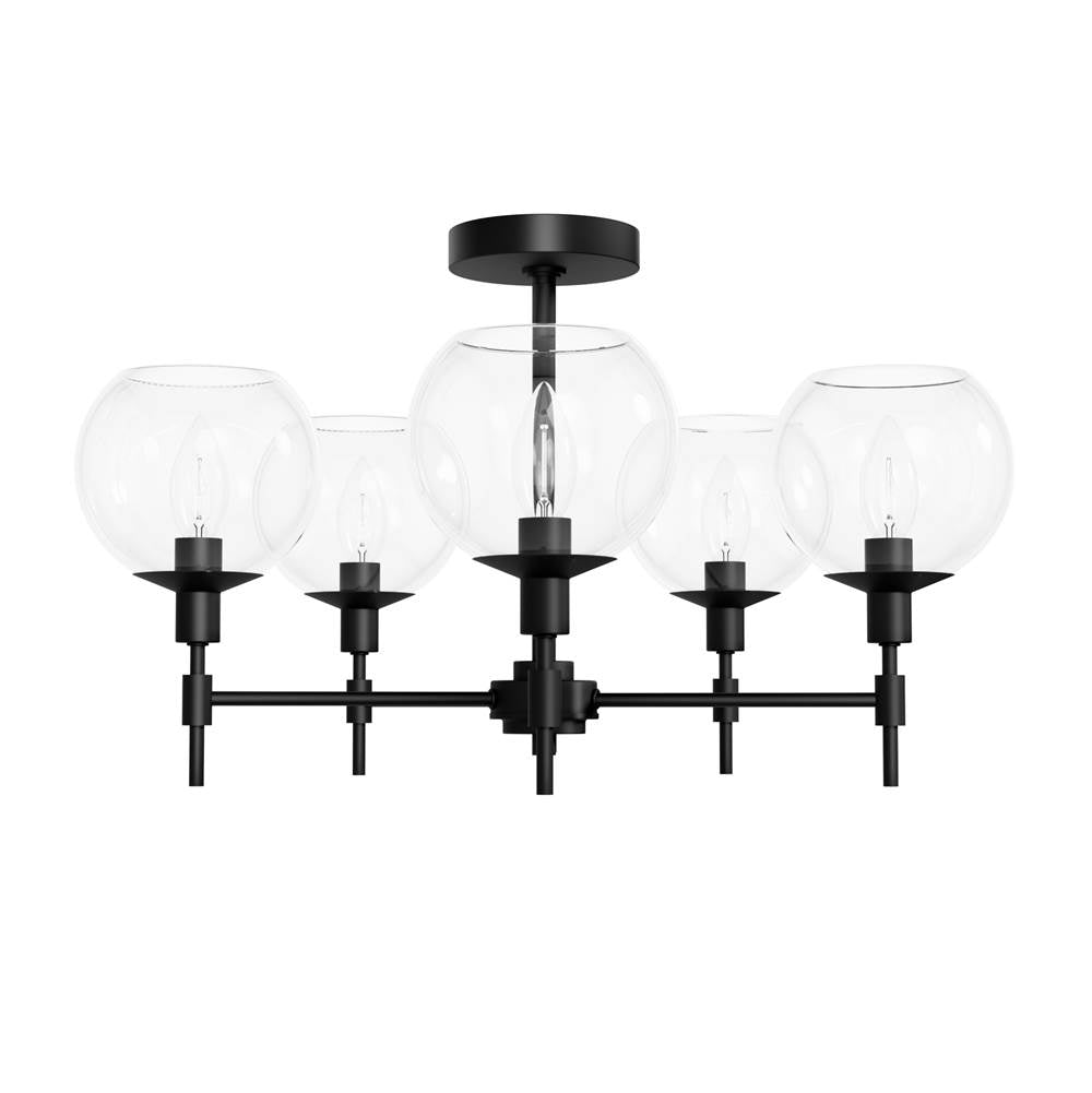 Hunter 19510 Matte Black Xidane Matte Black With Clear Glass 5 Light Chandelier Ceiling Light Fixture Image 6