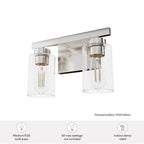 Hunter 13074 Brushed Nickel Hartland Brushed Nickel With Seeded Glass 2 Light Vanity Wall Light Fixture Image 2