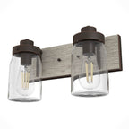 Hunter 48018 Onyx Bengal,Barnwood Devon Park Onyx Bengal And Barnwood With Clear Glass 2 Light Vanity Wall Light Fixture Image 1