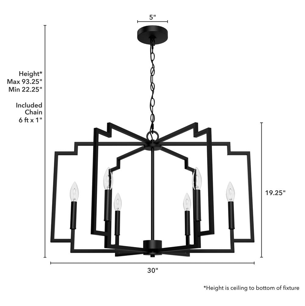 Hunter 45242 Matte Black Zoanne Matte Black 6 Light Chandelier Ceiling Light Fixture Image 3