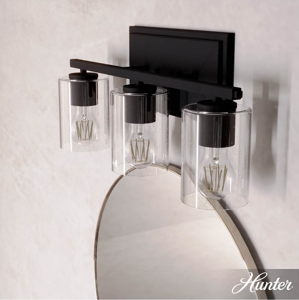 Hunter 48030 Natural Iron Kerrison Natural Iron With Seeded Glass 3 Light Vanity Wall Light Fixture Image 4