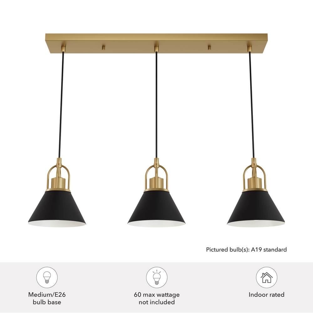 Hunter 13174 Luxe Gold Hunter Carrington Isle Luxe Gold And Flat Matte Black 3 Light Pendant Cluster Ceiling Light Fixture Image 3