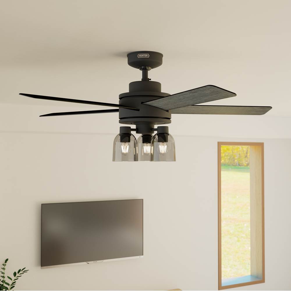 Hunter 52650 Matte Black Hunter 52 Inch Lochemeade Matte Black Ceiling Fan With Led Light Kit And Handheld Remote Image 3