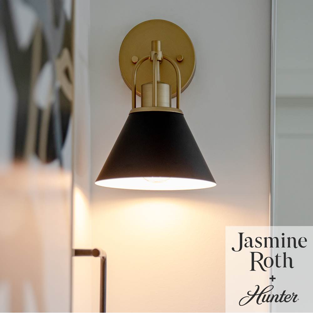 Hunter 13166 Matte Black Carrington Isle Matte Black And Luxe Gold 1 Light Sconce Wall Light Fixture Image 5