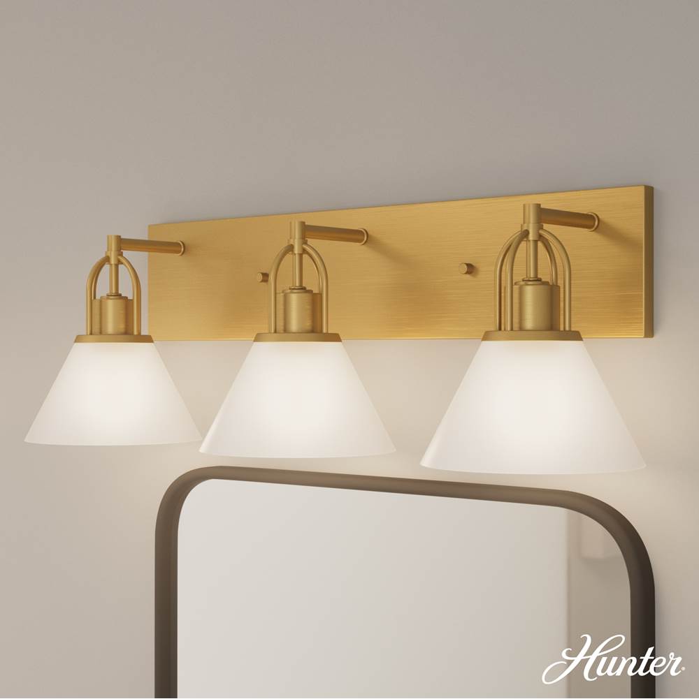 Hunter 13170 Luxe Gold Carrington Isle Luxe Gold With Cased White Glass Glass 3 Light Bathroom Vanity Wall Light Fixture Image 6