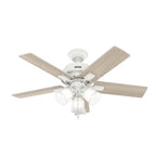 Hunter 52350 Matte White 44 Inch Crystal Peak Matte White Ceiling Fan With Led Light Kit And Pull Chain Image 1