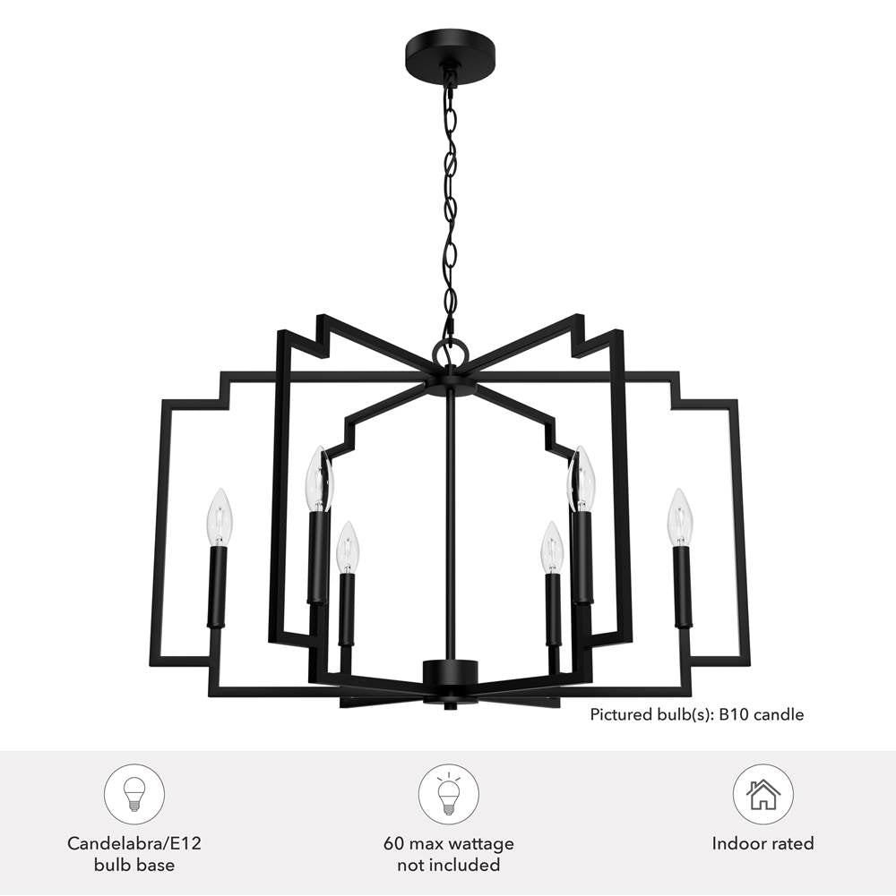 Hunter 45242 Matte Black Zoanne Matte Black 6 Light Chandelier Ceiling Light Fixture Image 2