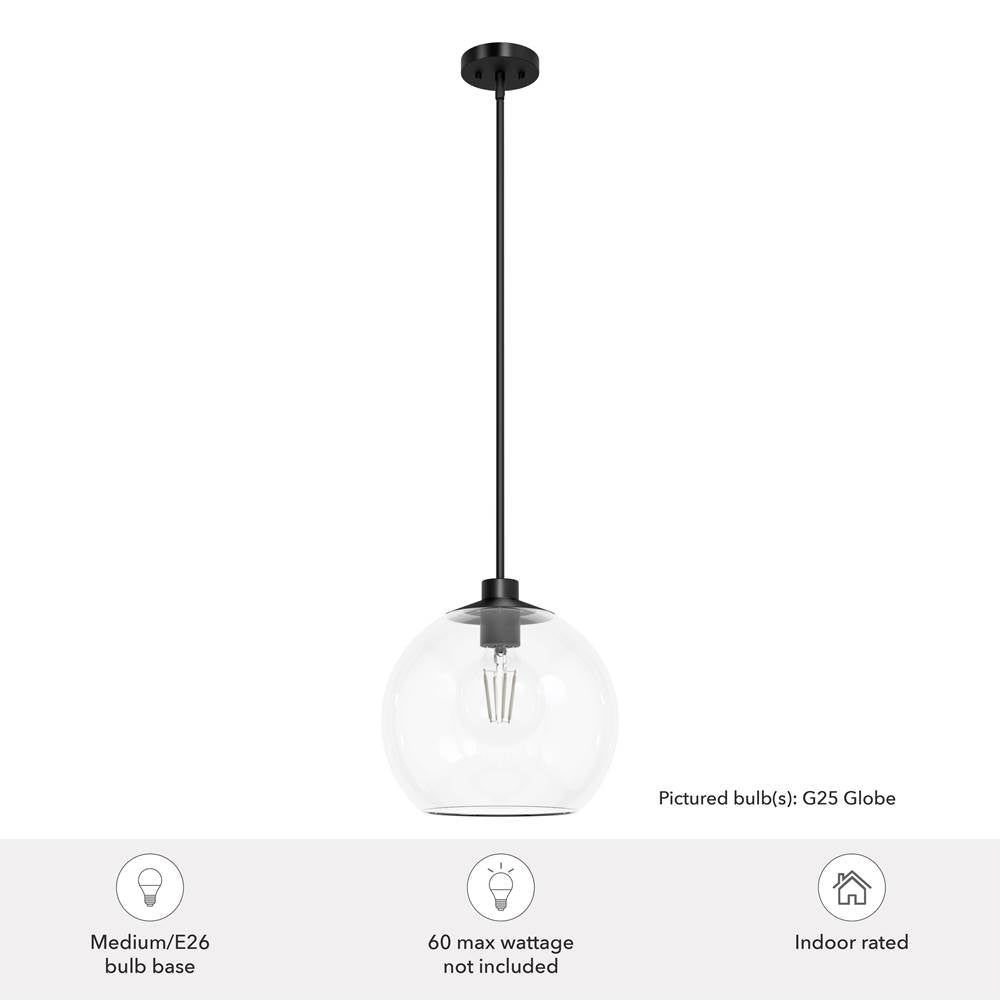 Hunter 19512 Matte Black Xidane Matte Black With Clear Glass 1 Light Pendant Ceiling Light Fixture Image 2