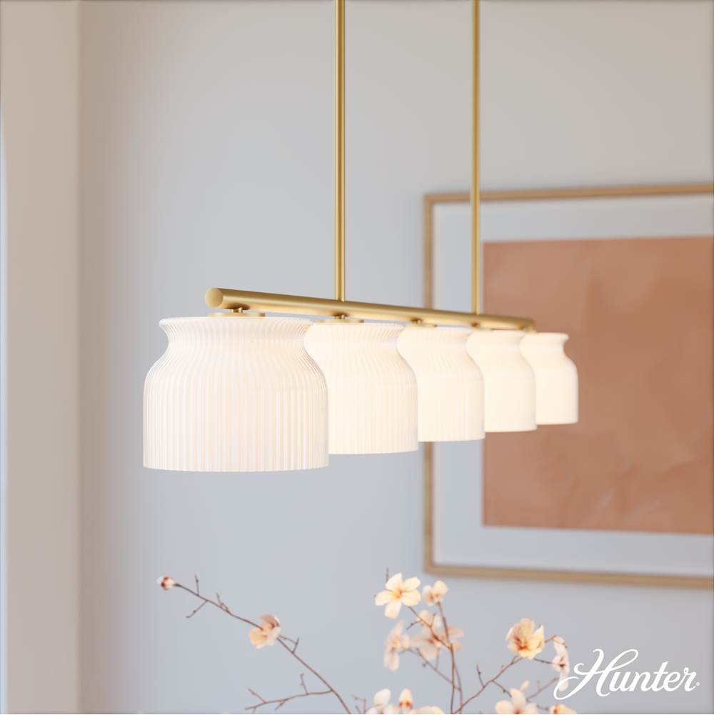 Hunter 13180 Luxe Gold Harlowe Luxe Gold With Cased White Glass 5 Light Chandelier Ceiling Light Fixture Image 2