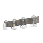Hunter 48022 Brushed Nickel,Grey Wood Devon Park Brushed Nickel And Grey Wood With Clear Glass 4 Light Vanity Wall Light Fixture Image 1