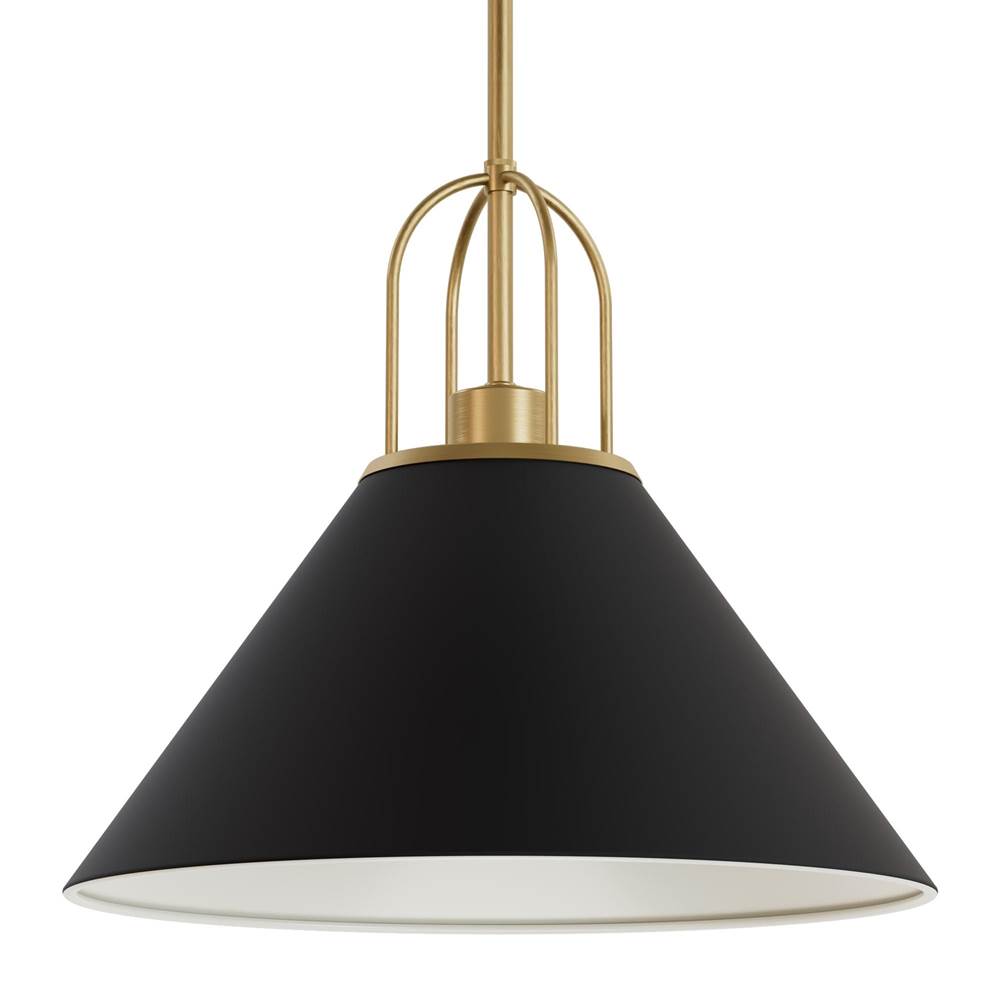Hunter 13165 Flat Matte Black Hunter Carrington Isle Flat Matte Black And Luxe Gold 1 Light Pendant Ceiling Light Fixture Image 1