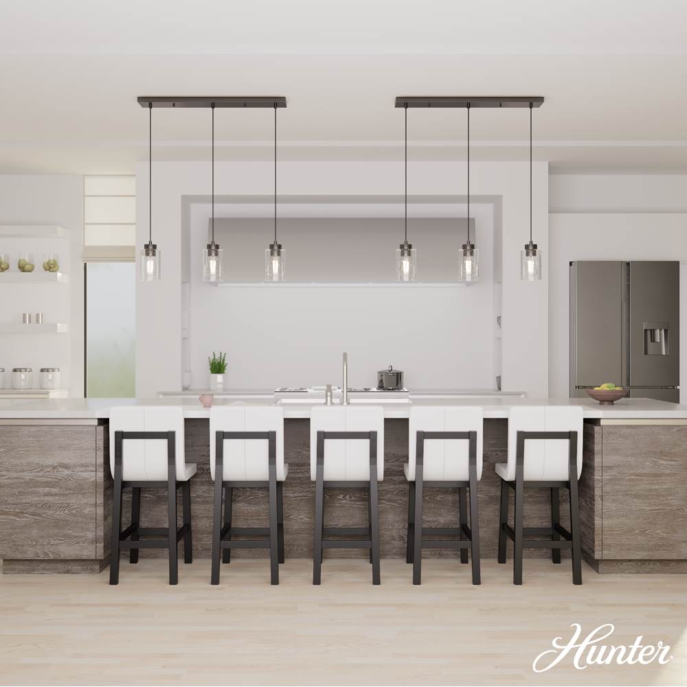 Hunter 13070 Noble Bronze Hartland Noble Bronze With Seeded Glass 3 Light Cluster Ceiling Light Fixture Image 6