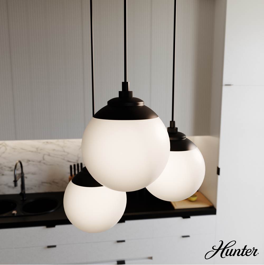 Hunter 19757 Matte Black Hepburn Matte Black With Cased White Glass 3 Light Cluster Ceiling Light Fixture Image 5