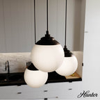 Hunter 19757 Matte Black Hepburn Matte Black With Cased White Glass 3 Light Cluster Ceiling Light Fixture Image 5