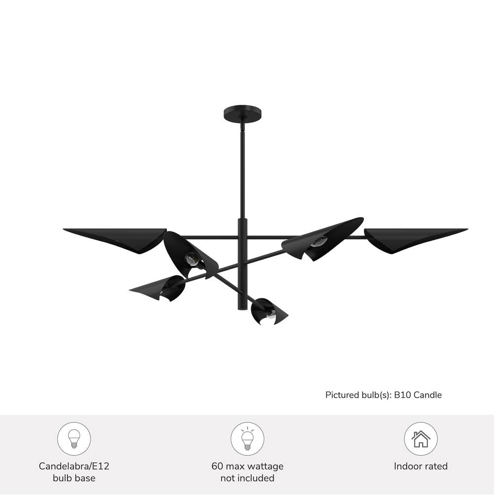 Hunter 48140 Matte Black Merian 6 Light Large Chandelier Black Image 4
