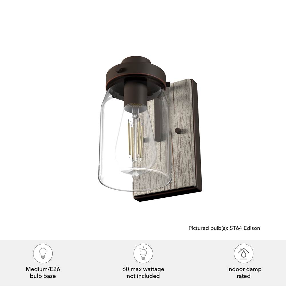 Hunter 48017 Onyx Bengal,Barnwood Devon Park Onyx Bengal And Barnwood With Clear Glass 1 Light Sconce Wall Light Fixture Image 2