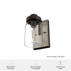 Hunter 48017 Onyx Bengal,Barnwood Devon Park Onyx Bengal And Barnwood With Clear Glass 1 Light Sconce Wall Light Fixture Image 2