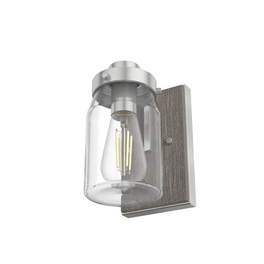 Hunter 48016 Brushed Nickel,Grey Wood Devon Park Brushed Nickel And Grey Wood With Clear Glass 1 Light Sconce Wall Light Fixture Image 7