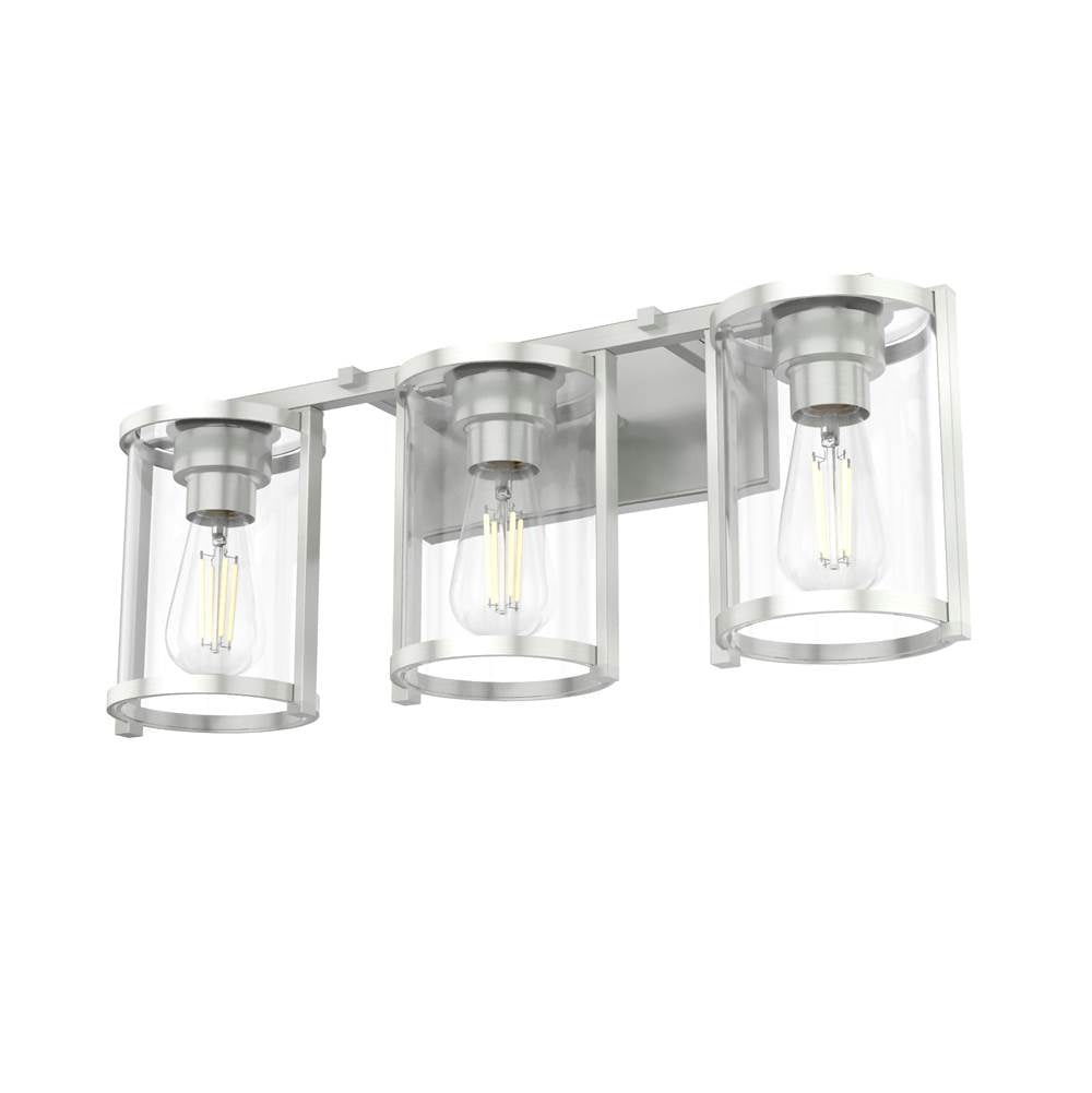 Hunter 48007 Brushed Nickel Astwood Brushed Nickel With Clear Glass 3 Light Vanity Wall Light Fixture Image 1