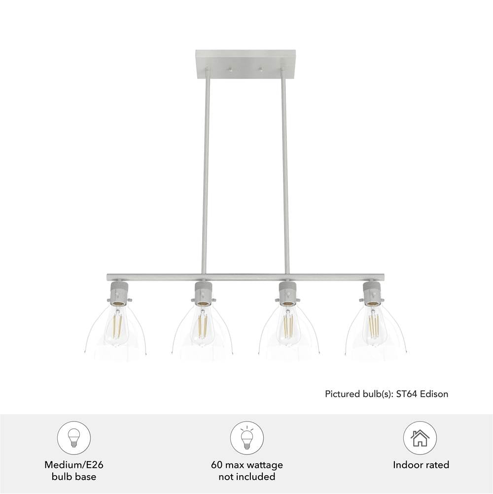 Hunter 48038 Brushed Nickel Van Nuys Brushed Nickel With Clear Glass 4 Light Chandelier Ceiling Light Fixture Image 3
