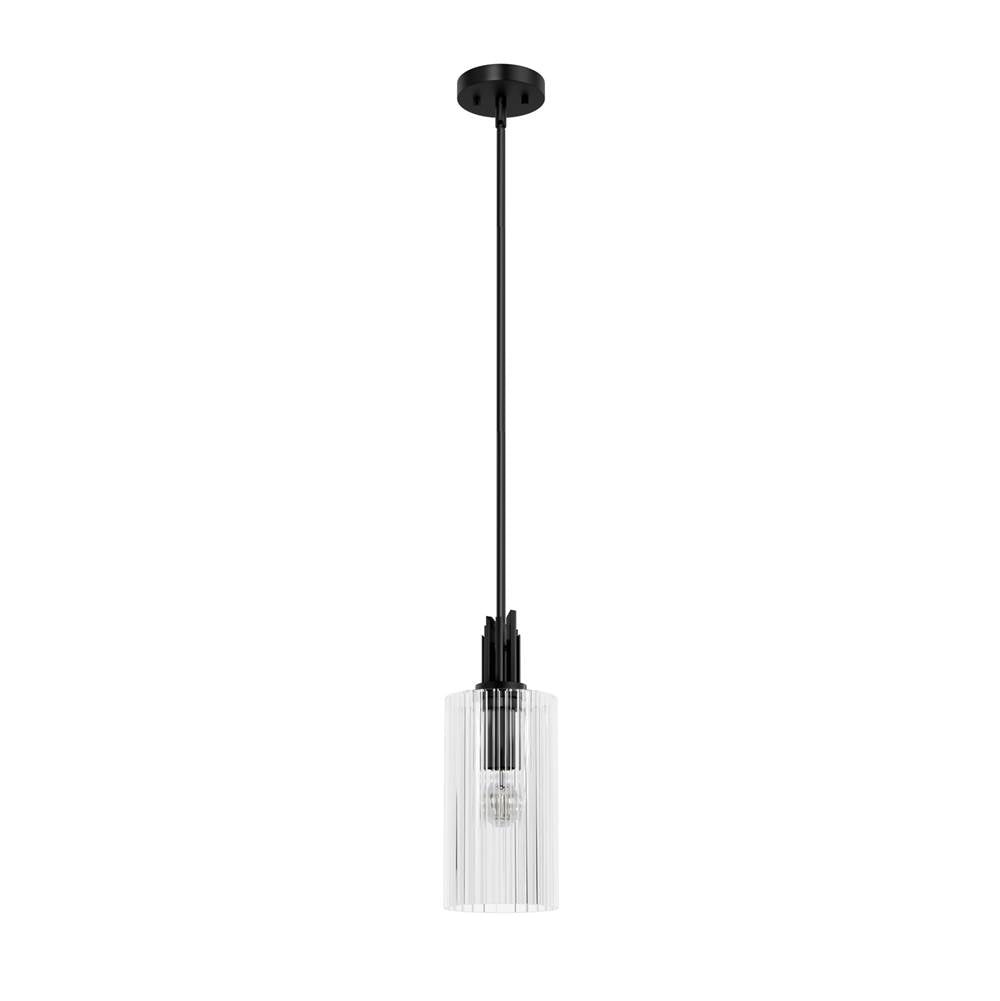 Hunter 45224 Matte Black Gatz Matte Black With Clear Fluted Glass 1 Light Pendant Ceiling Light Fixture Image 1