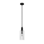 Hunter 45224 Matte Black Gatz Matte Black With Clear Fluted Glass 1 Light Pendant Ceiling Light Fixture Image 1