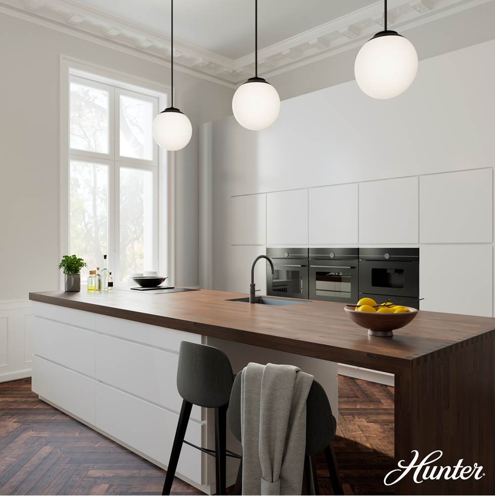 Hunter 19849 Matte Black Hepburn Matte Black With Cased White Glass 1 Light Pendant Ceiling Light Fixture Image 6
