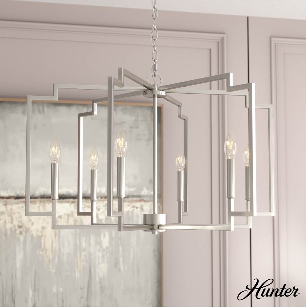 Hunter 19571 Brushed Nickel Zoanne 6 Light Chandelier 30 Inch Image 3