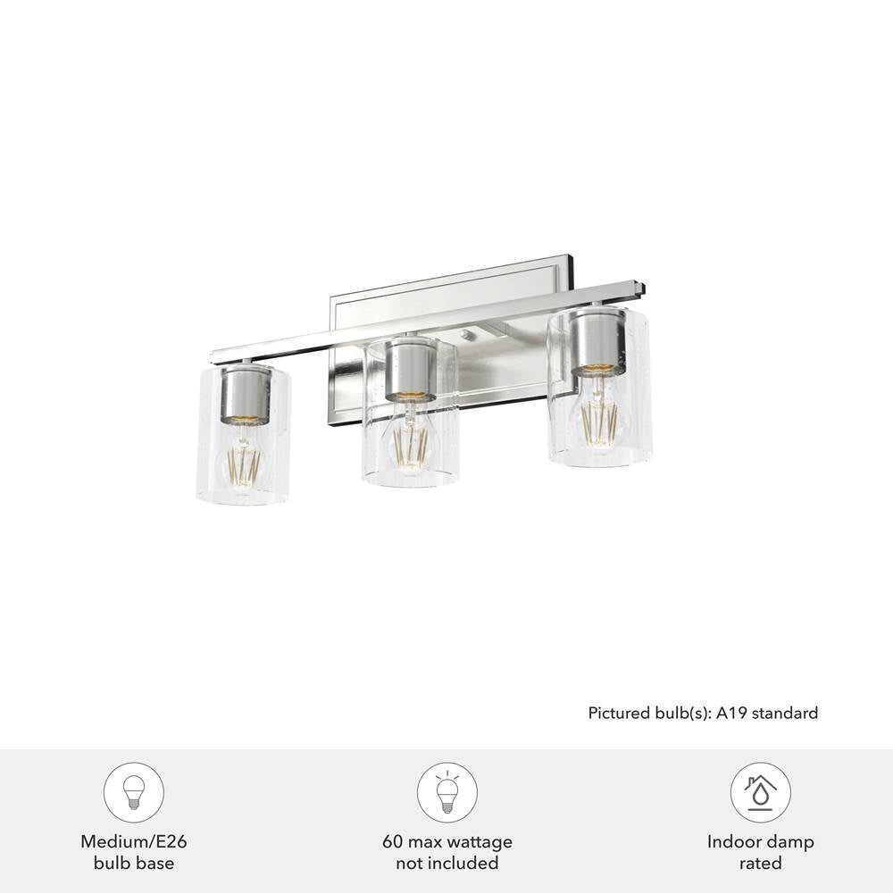 Hunter 48029 Brushed Nickel Kerrison Brushed Nickel With Seeded Glass 3 Light Vanity Wall Light Fixture Image 2