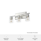 Hunter 48029 Brushed Nickel Kerrison Brushed Nickel With Seeded Glass 3 Light Vanity Wall Light Fixture Image 2