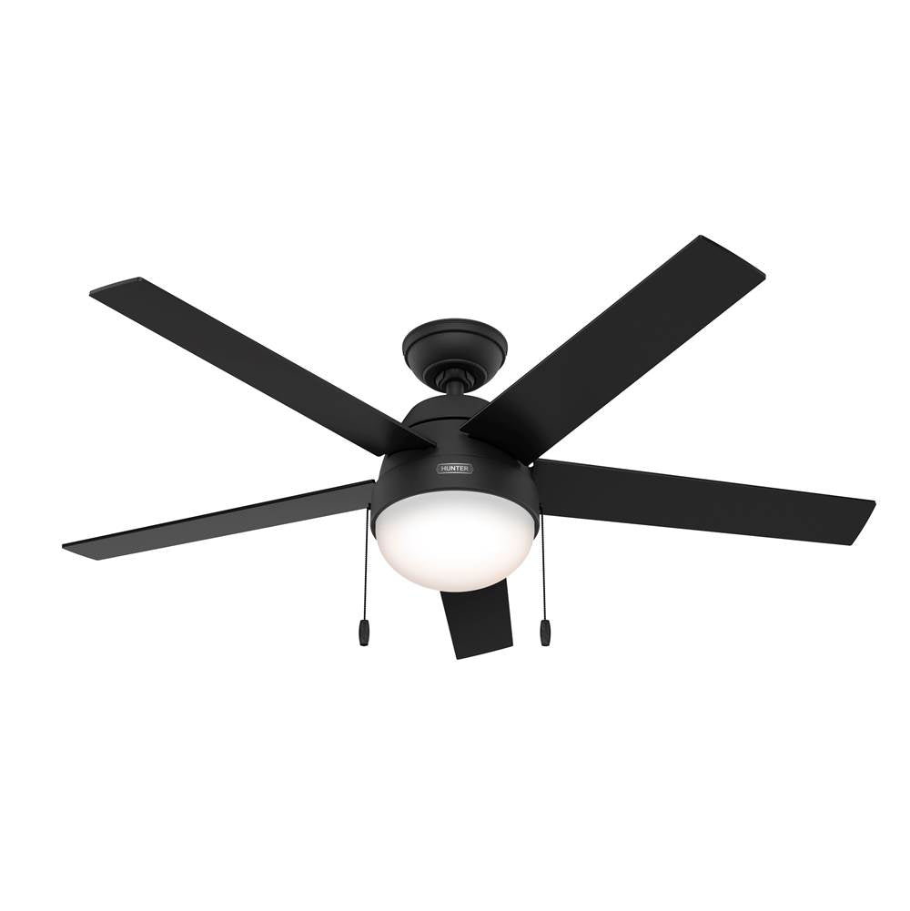 Hunter 52385 Matte Black 52 Inch Anslee Matte Black Ceiling Fan With Led Light Kit And Pull Chain Image 1