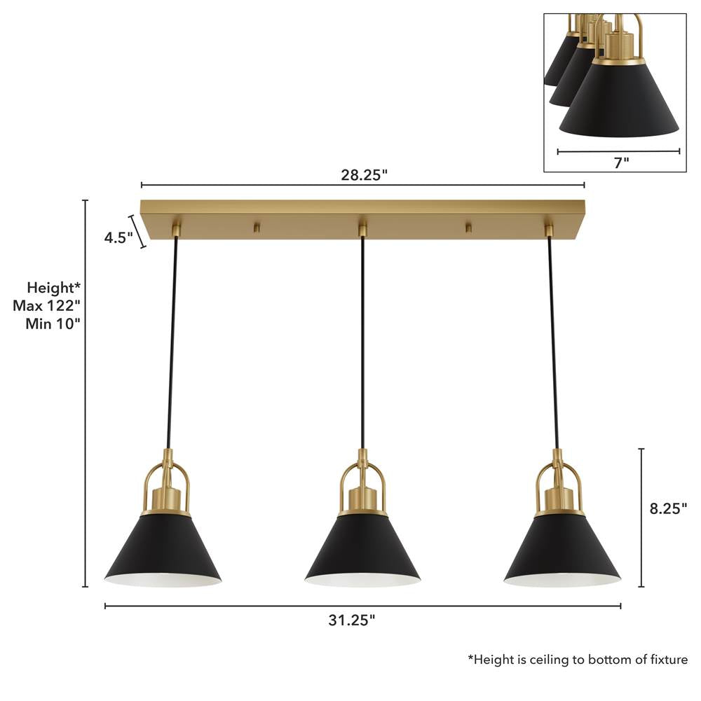 Hunter 13174 Luxe Gold Hunter Carrington Isle Luxe Gold And Flat Matte Black 3 Light Pendant Cluster Ceiling Light Fixture Image 4