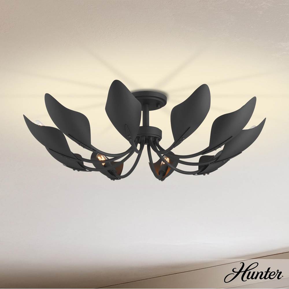 Hunter 48220 Matte Black Hunter Juneway Matte Black 10 Light Large Flush Mount Ceiling Light Fixture Image 7