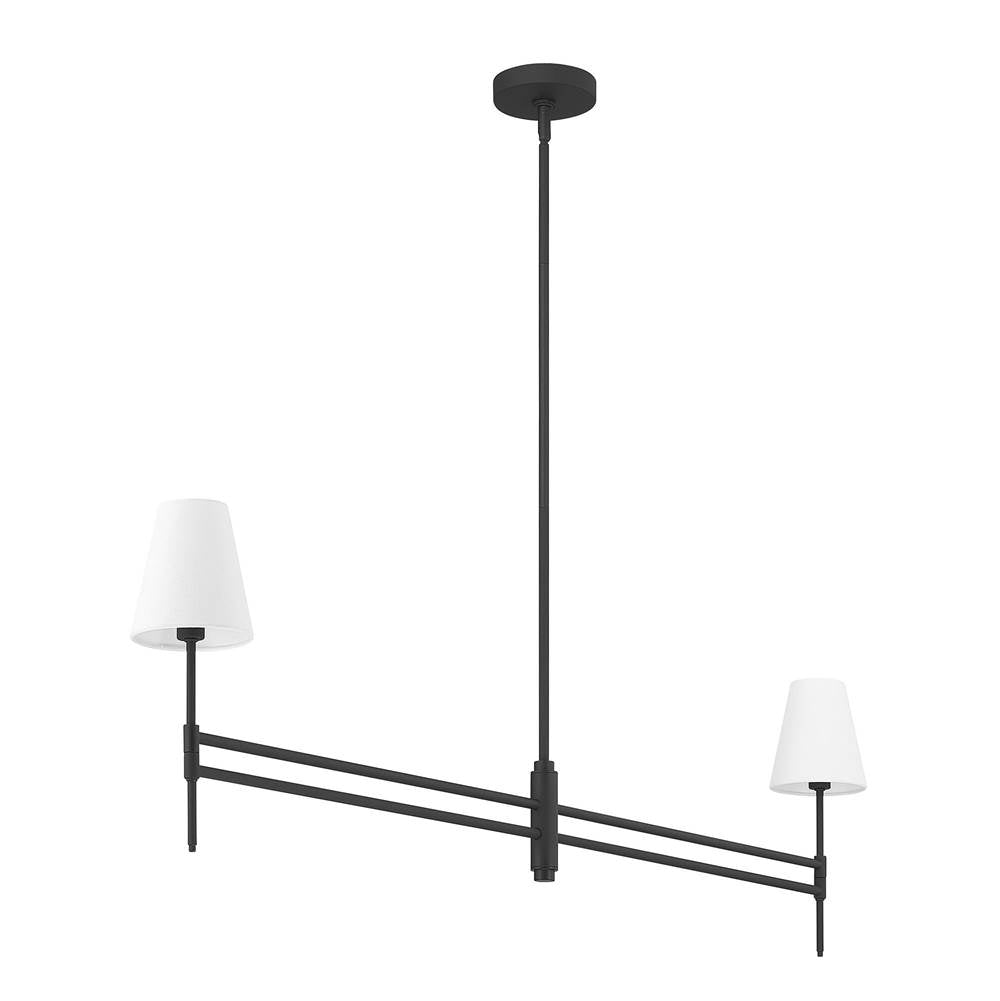 Hunter 13252 Matte Black,Off White Linen Camelia Stem Jasmine Roth 2 Light Linear Chandelier Image 2