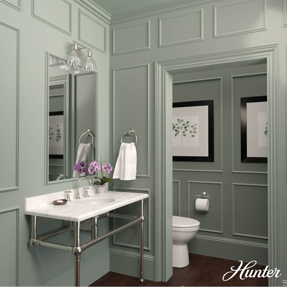 Hunter 48033 Brushed Nickel Van Nuys Brushed Nickel With Clear Glass 2 Light Vanity Wall Light Fixture Image 5