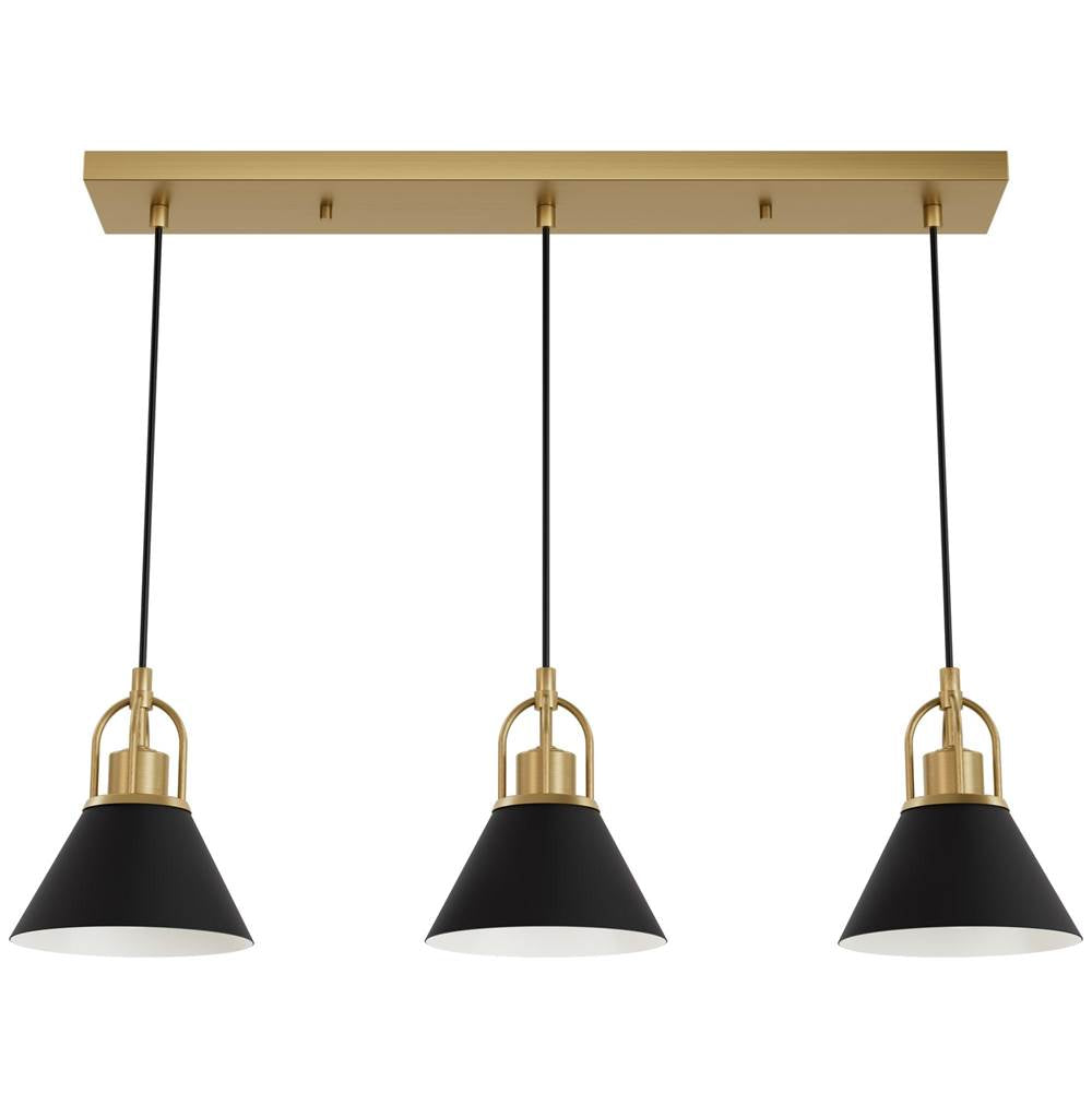 Hunter 13174 Luxe Gold Hunter Carrington Isle Luxe Gold And Flat Matte Black 3 Light Pendant Cluster Ceiling Light Fixture Image 1