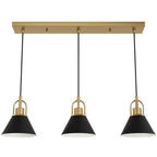 Hunter 13174 Luxe Gold Hunter Carrington Isle Luxe Gold And Flat Matte Black 3 Light Pendant Cluster Ceiling Light Fixture Image 1
