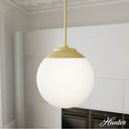 Hunter 19847 Painted Modern Brass Hepburn Painted Modern Brass With Cased White Glass 1 Light Pendant Ceiling Light Fixture Image 5