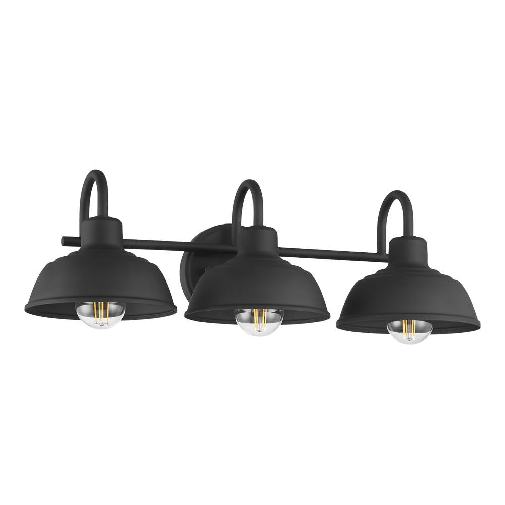 Hunter 48230 Matte Black Hunter Mill Valley Matte Black 3 Light Medium Bathroom Vanity Wall Light Fixture Image 1