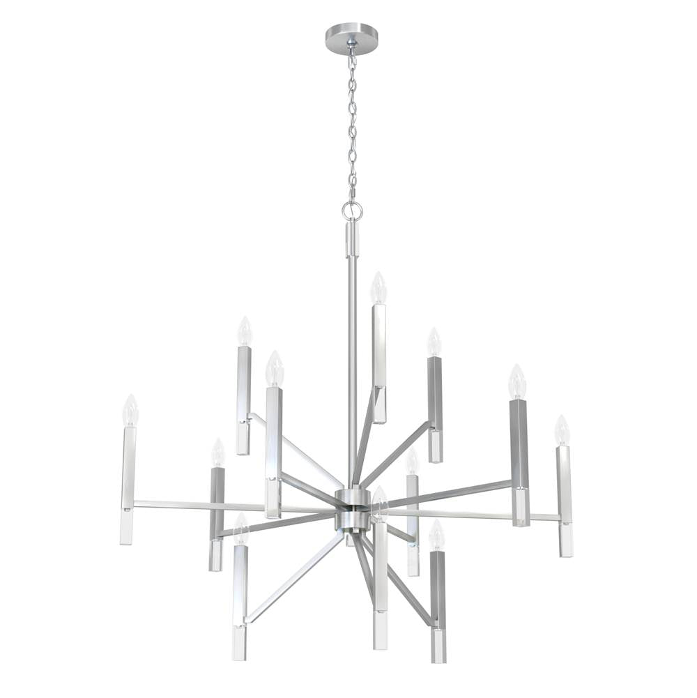 Hunter 19528 Brushed Nickel Hunter Sunjai Brushed Nickel 12 Light Chandelier Ceiling Light Fixture Image 1