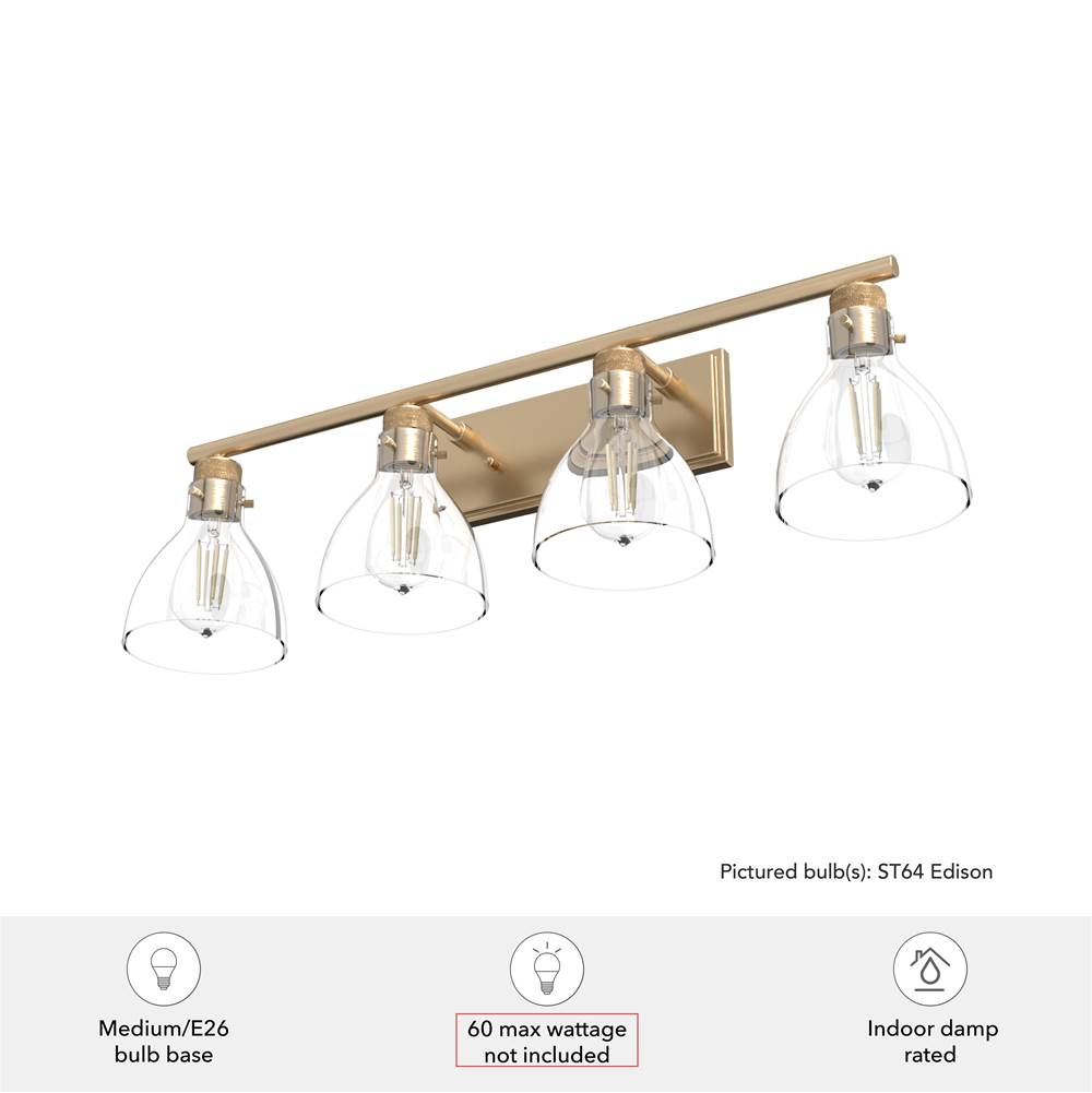 Hunter 48039 Alturas Gold Van Nuys Alturas Gold With Clear Glass 4 Light Vanity Wall Light Fixture Image 2