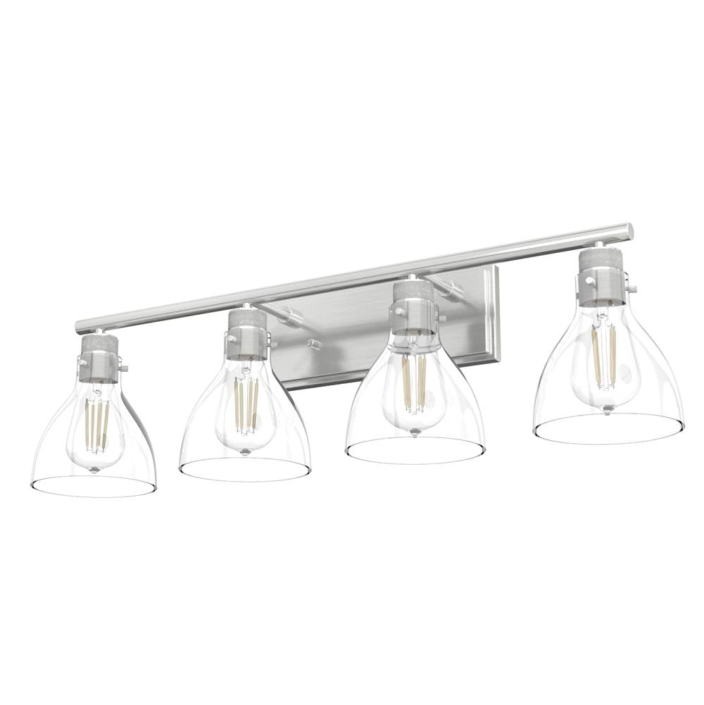 Hunter 48040 Brushed Nickel Van Nuys Brushed Nickel With Clear Glass 4 Light Vanity Wall Light Fixture Image 1
