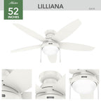 Hunter 52418 Fresh White 52in Lilliana -  Fresh White Image 2