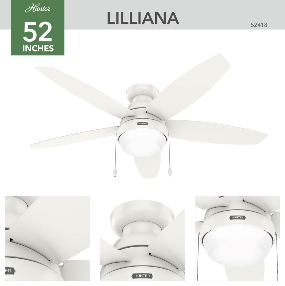 Hunter 52418 Fresh White 52in Lilliana -  Fresh White Image 2