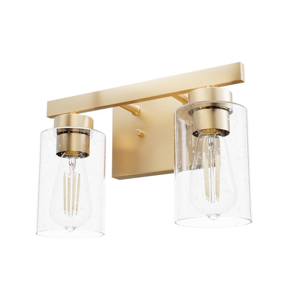 Hunter 13075 Alturas Gold Hartland Alturas Gold With Seeded Glass 2 Light Vanity Wall Light Fixture Image 1