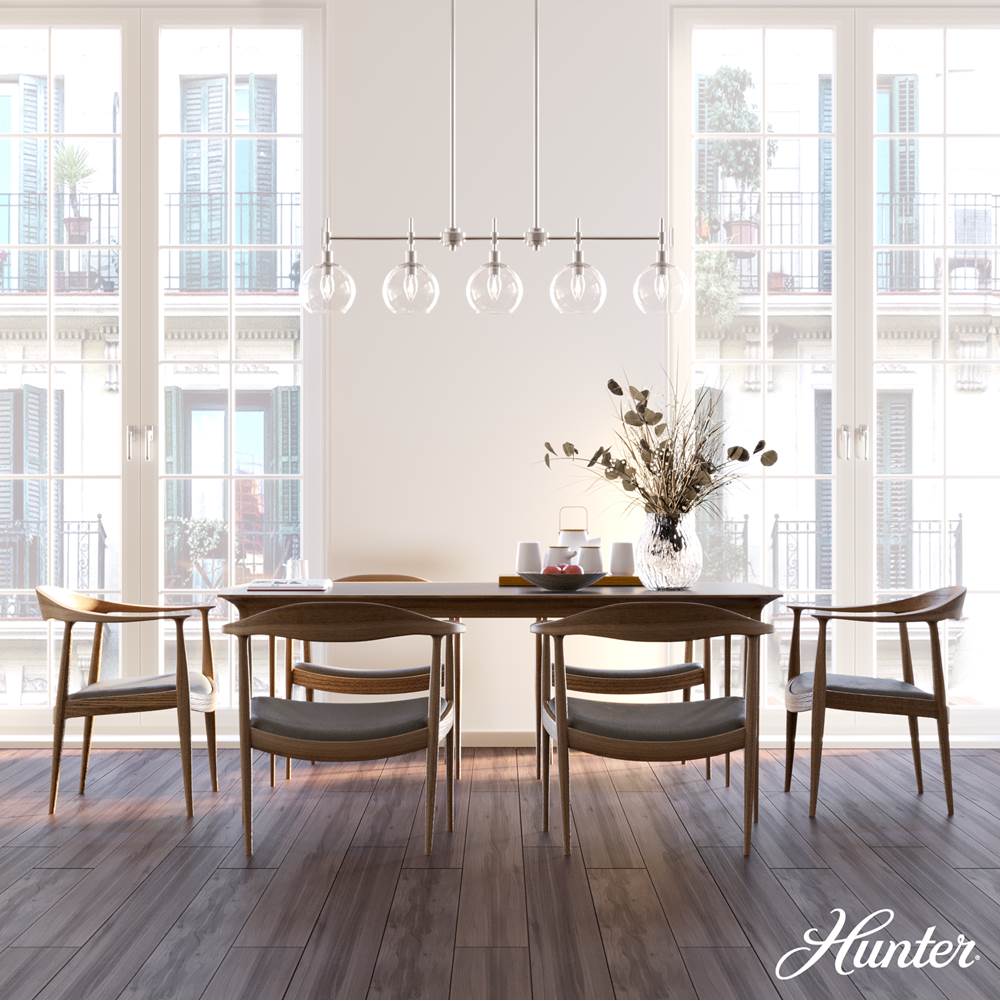 Hunter 19748 Brushed Nickel Xidane 5 Light Linear Chandelier Image 4