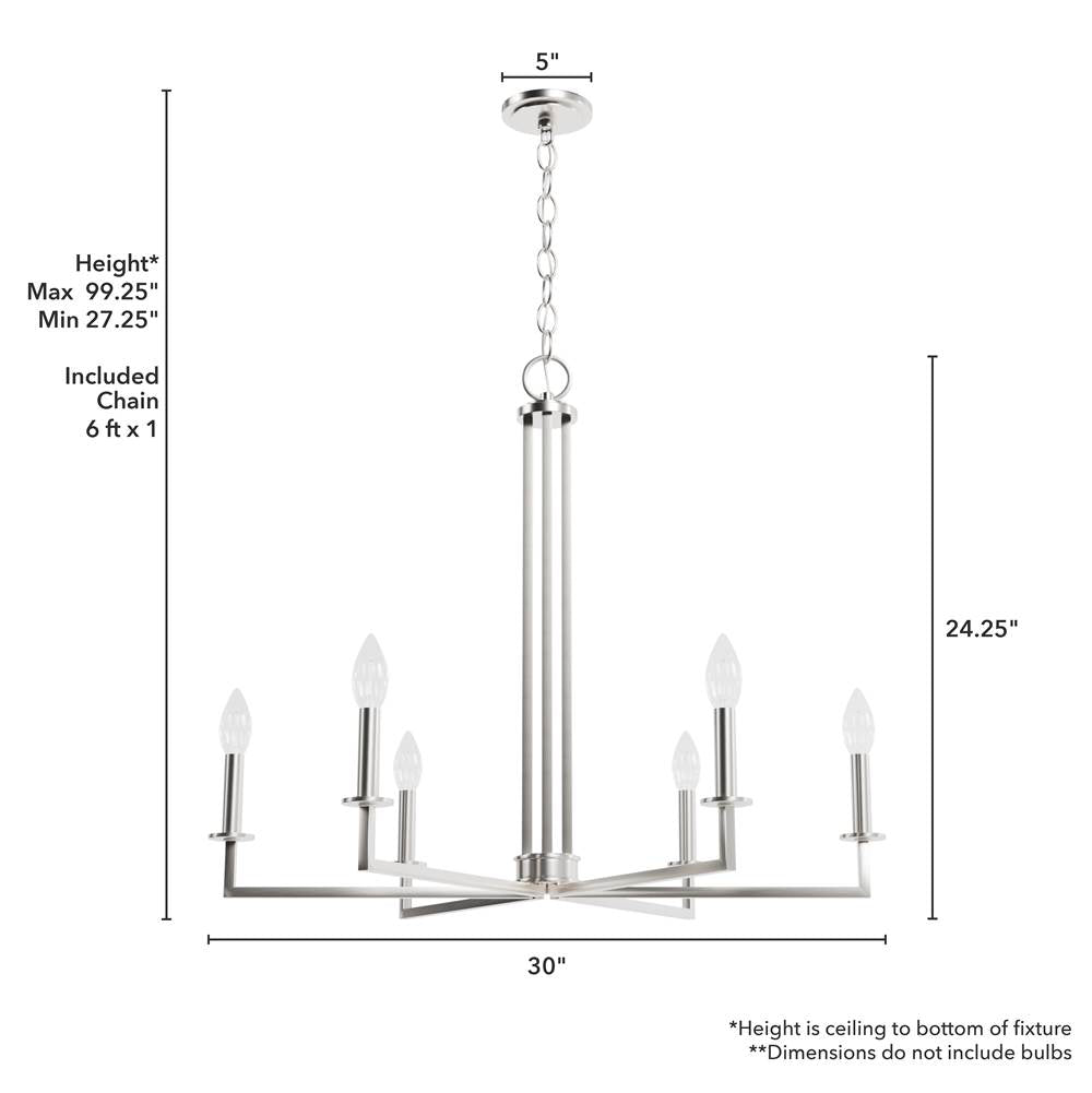 Hunter 19621 Brushed Nickel Hunter Bearden Brushed Nickel 6 Light Chandelier Ceiling Light Fixture Image 4