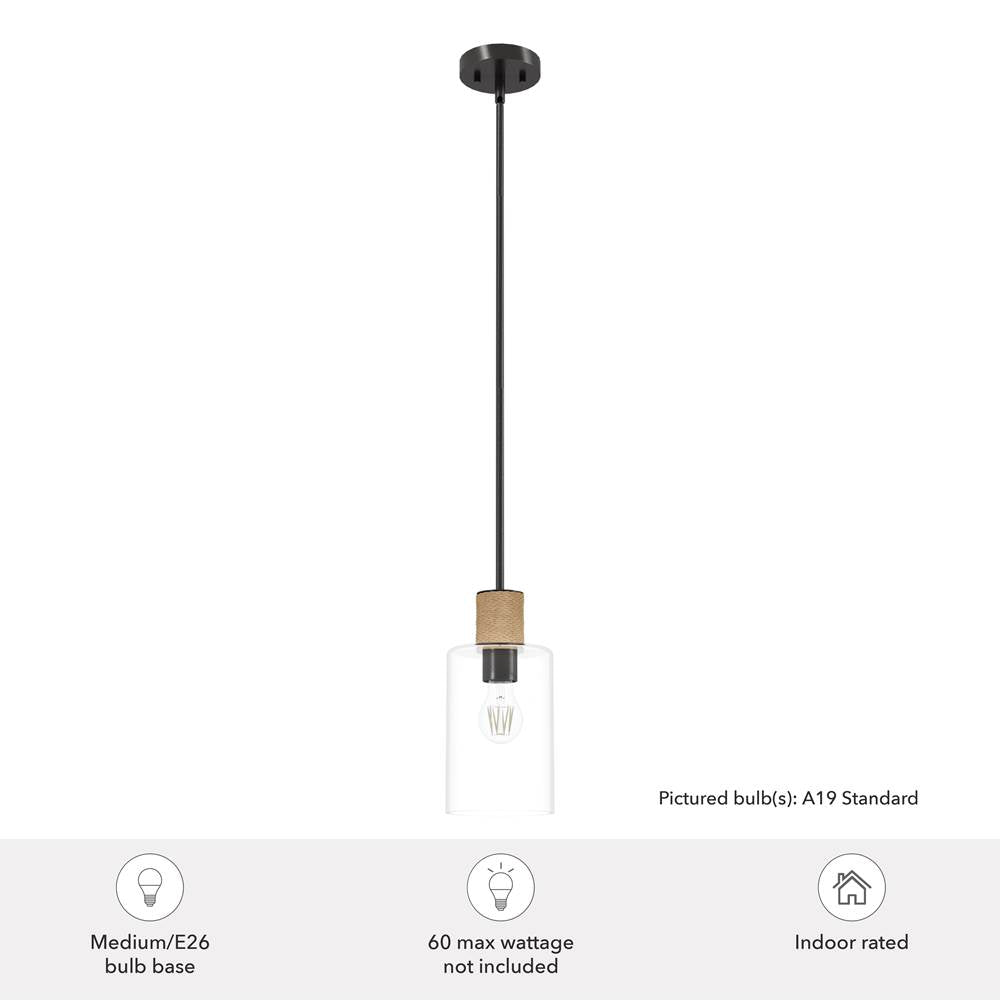Hunter 13110 Noble Bronze Hunter Vanning Noble Bronze And Natural Sisal Rope With Clear Glass 1 Light Pendant Ceiling Light Fixture Image 3