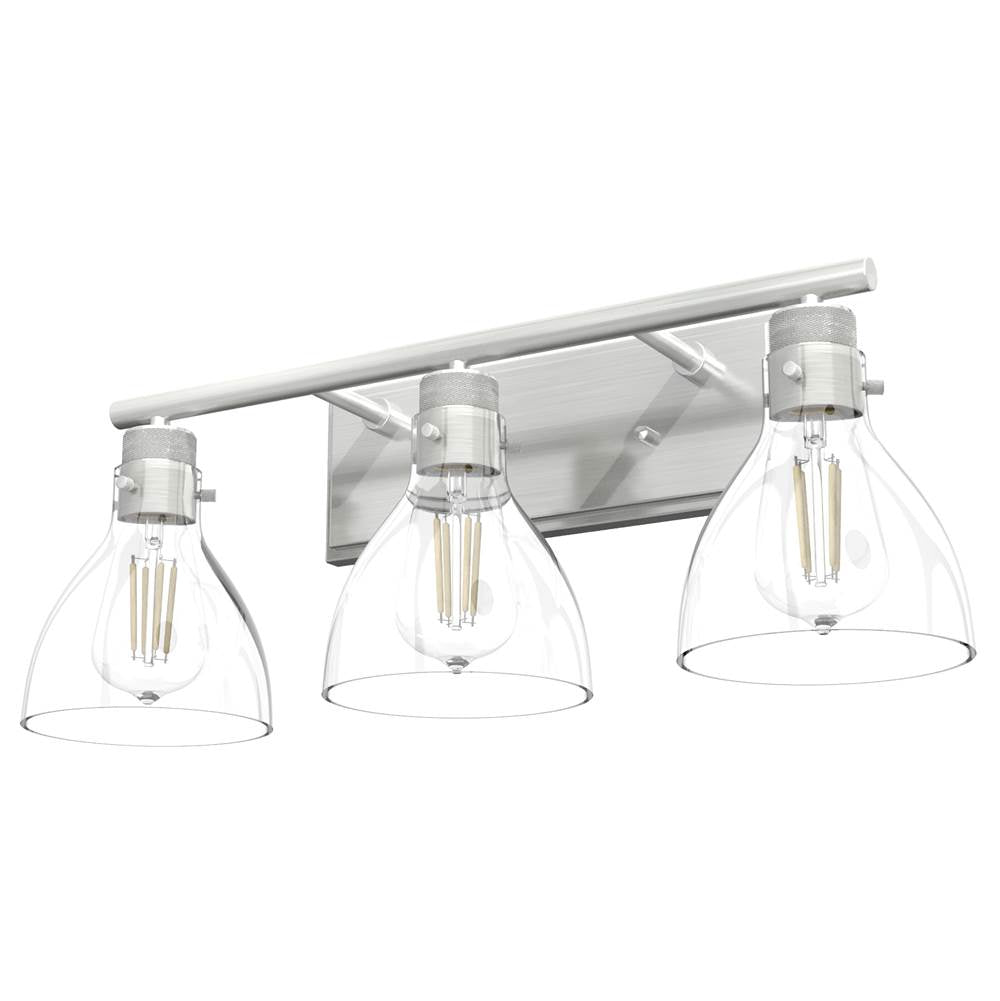 Hunter 48036 Brushed Nickel Van Nuys Brushed Nickel With Clear Glass 3 Light Vanity Wall Light Fixture Image 1